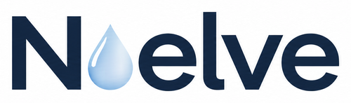 Noelve logo navy lettering and blue water droplet